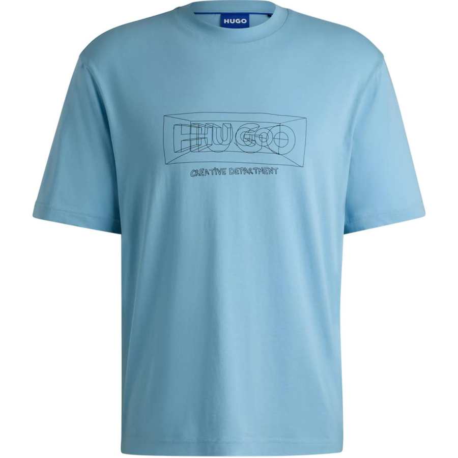 HUGO BOSS Regular Fit T Shirt In Cotton With Graphic Logos T Shirt Men's Blue