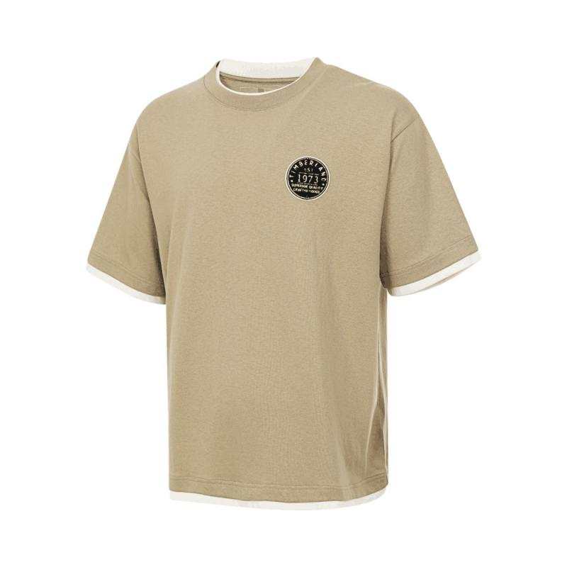 Timberland T Shirts Men's Khaki Crew Neck Moderate Straight Fit