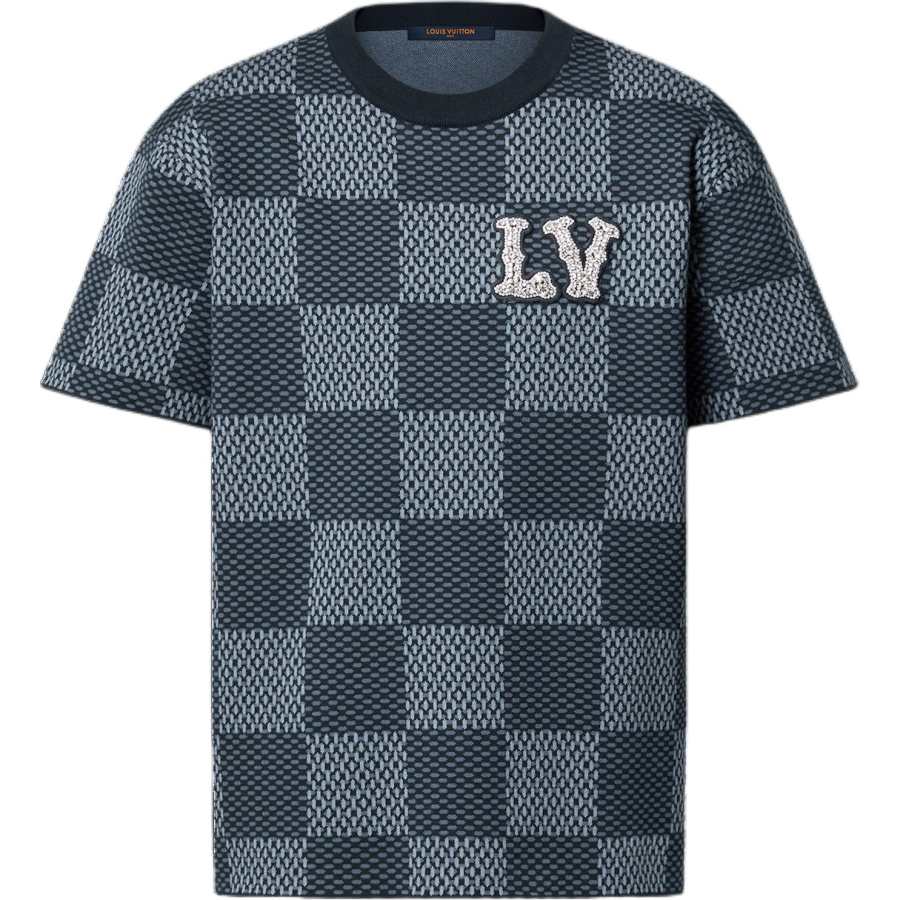 LOUIS VUITTON Damier Short-Sleeved Crewneck With Lv Crystal Patch
