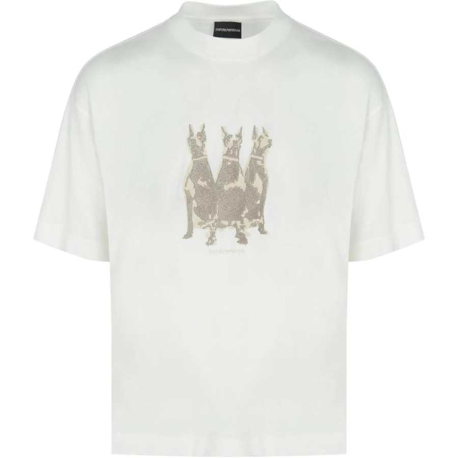 EMPORIO ARMANI Dog Embroidered Crewneck T Shirt