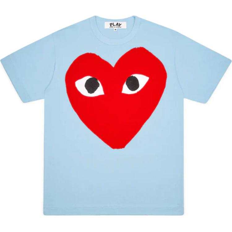 CDG Play T Shirts Unisex Blue Crew Neck Moderate