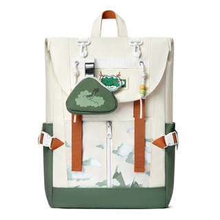 MR.ACE HOMME Fabric High School Backpack Travel Large Capacity Laptop Bag Commute Unisex Auspicious Clouds Green