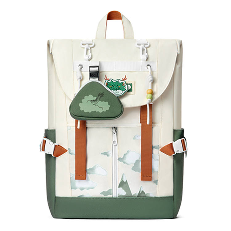 MR.ACE HOMME Fabric High School Backpack Travel Large Capacity Laptop Bag Commute Unisex Auspicious Clouds Green
