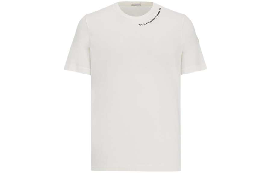 Moncler T Shirts Men's White Crew Neck Moderate Straight Fit