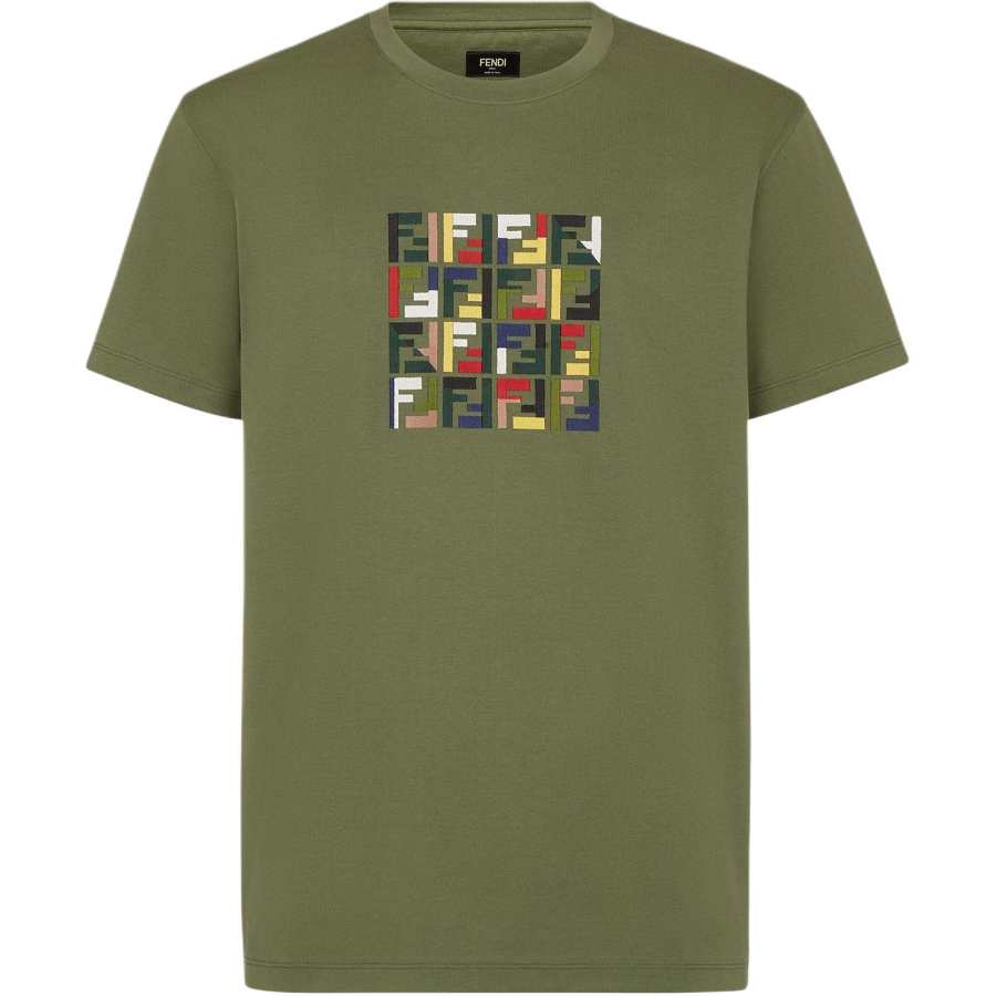 FENDI Logo Embroidered Crewneck T Shirt