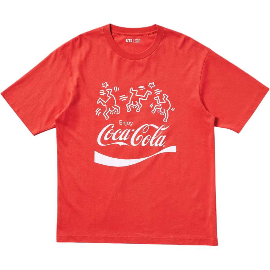 UNIQLO X Keith Haring X Coca Cola ·/Keith Haring X T Shirts Unisex Red Crew Neck Moderate Straight Fit