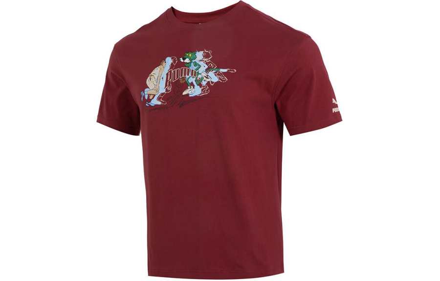 PUMA Lightweight Running T Shirts Men's Burgundy Crew Neck Moderate