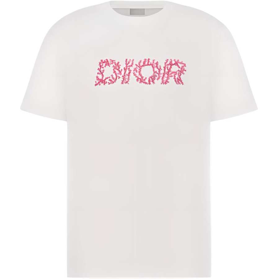 DIOR T Shirts Men's White Crew Neck Moderate Straight Fit
