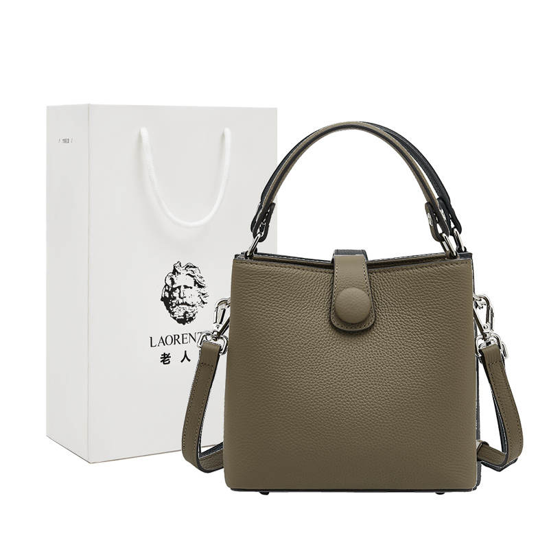 LAORENTOU Top Grain Cow Leather Handbag Women's Elephant Gray/Black/Almond Green/Blue/Caramel