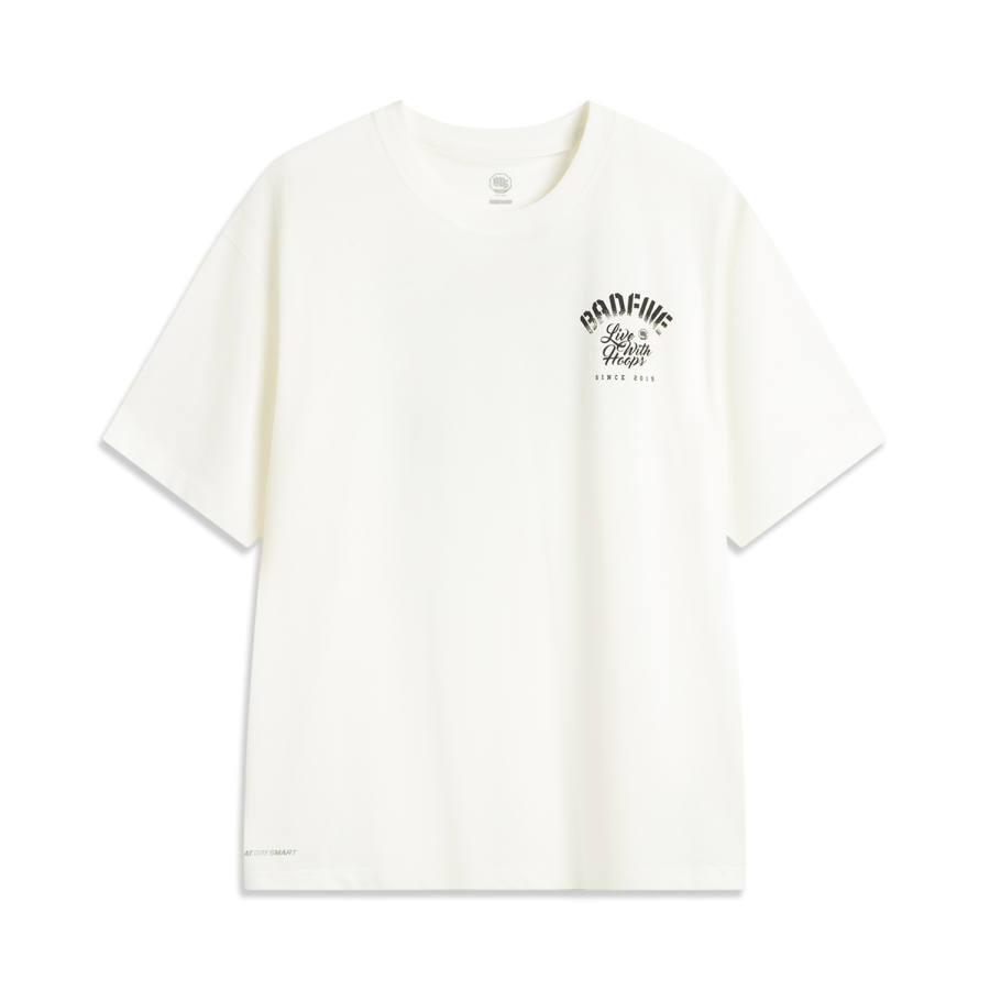 Li-Ning Li Ning BADFIVE T Shirts Men's Ivory Crew Neck Moderate Straight Fit
