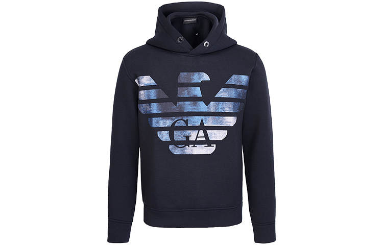 EMPORIO ARMANI Sweatshirts Men's Navy Blue Hooded Moderate Regular
