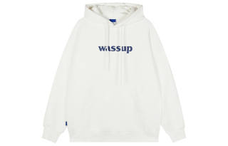 WASSUP Letter Basic Logo Pullover Hooded Loose Fit Fleece Lined Sweatshirt Unisex