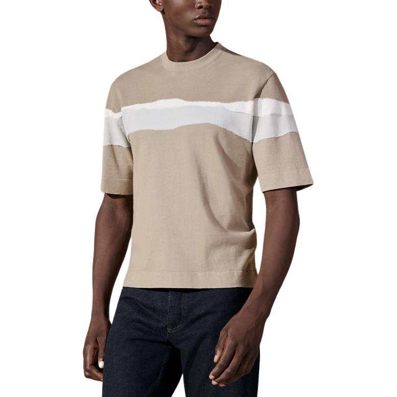 HERMES Multicolor Stripes Appliqué Crew Neck Short Sleeved SS24 T Shirt Men's Sand Yellow