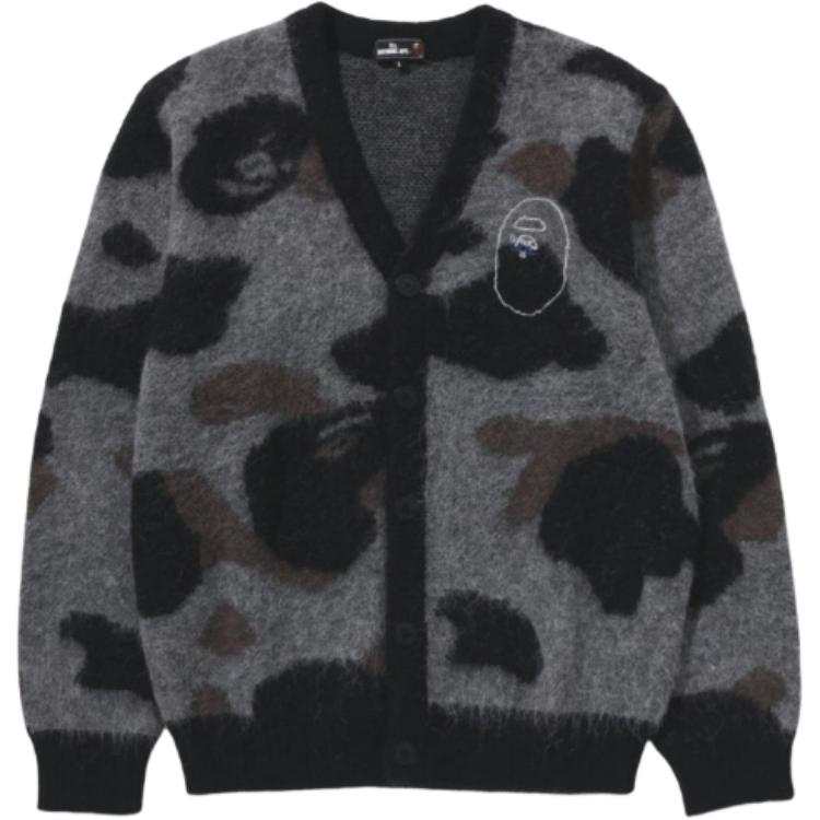 A BATHING APE Bape Mr.Bathing Ape Camo Mohair Jacquard Cardigan