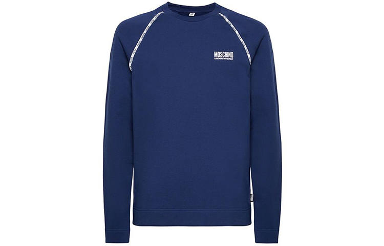 MOSCHINO Underwear Letter Logo Versatile Fleece Lined Sweatshirt Men's Blue