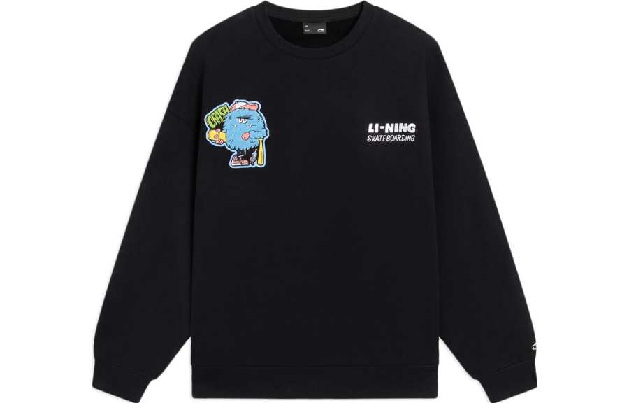 Li-Ning Li Ning SS23 Skateboard Collection Logo Embroidery Cartoon Print Crew Neck Fleece Lined Loose Fit Pullover Sweatshirt