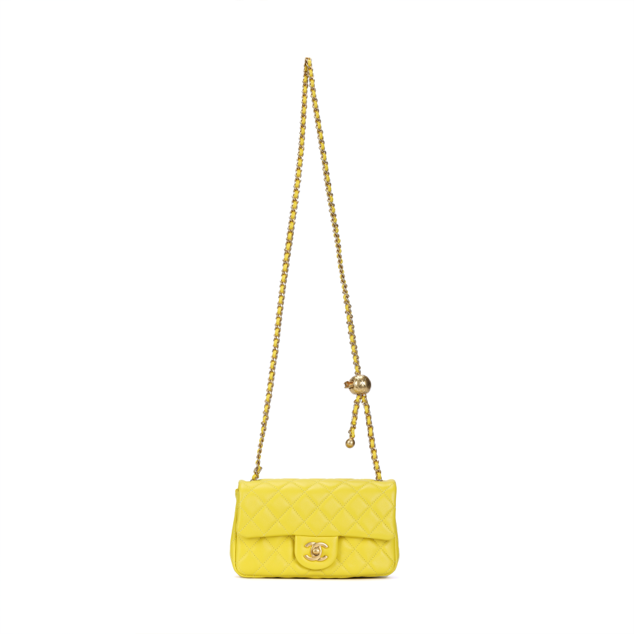 CHANEL Classic Flap CF Gold Bead Sheepskin Material Single Price Crossbody Bag Mini Women's Yellow