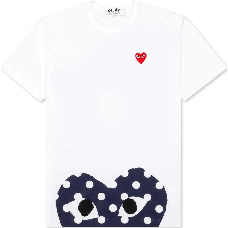 CDG Play T Shirts Men's White Crew Neck Thin Straight Fit