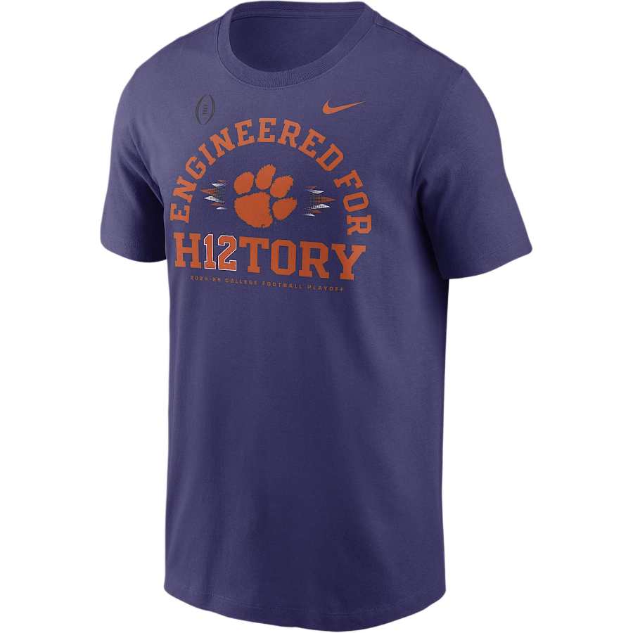 Nike Nike CollegeClemson FW24 Tigers 2025 Football Playoff Bound Engineered For History T Shirt Men's Purple