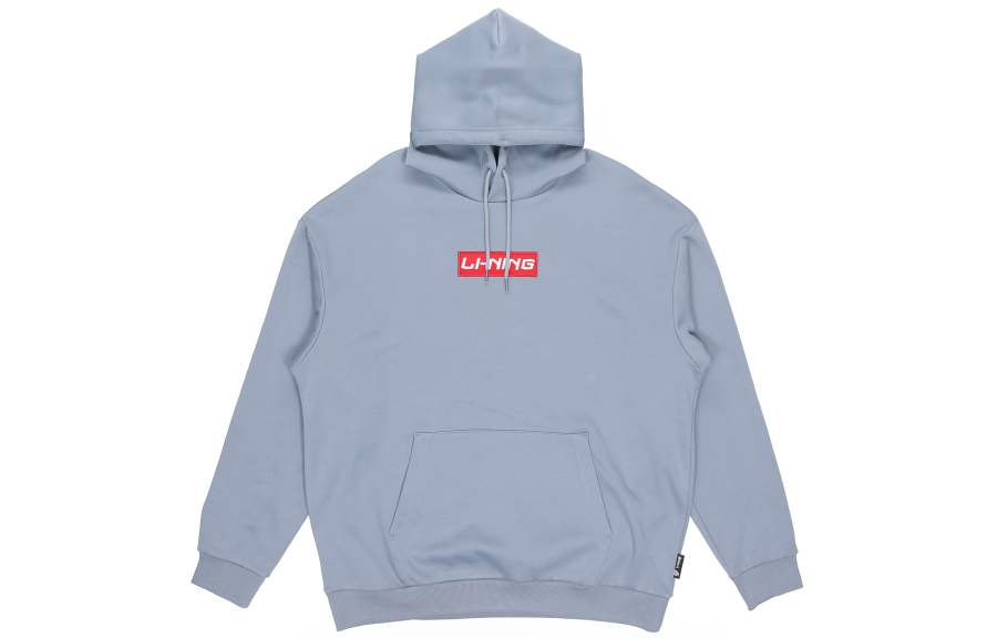 Li-Ning Li Ning Fleece Lined, Athleisure Embroidery Logo Casual Hooded Pullover Sweatshirt Unisex Flint Stones Blue