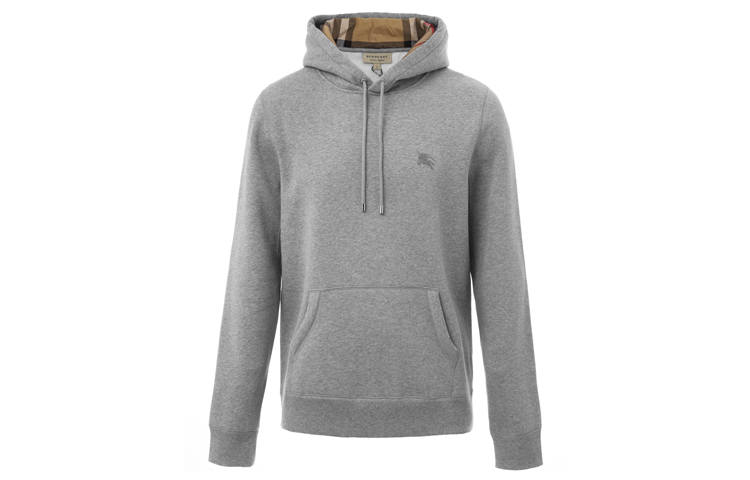 Burberry SS21 Solid Color Fleece Lined Hood Sweatshirt Men's Gray