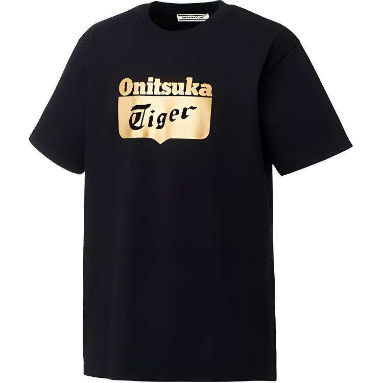 Onitsuka Tiger LOGO TEE T Shirt Unisex Black Gold