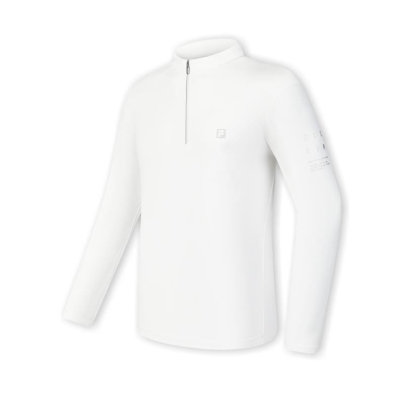 FILA T Shirts Men's Mist White Stand Collar Moderate Straight Fit
