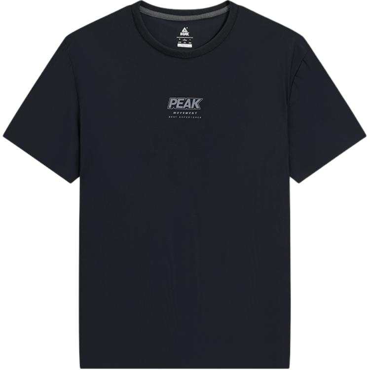 PEAK T Shirts Men's Black Crew Neck Moderate Straight Fit