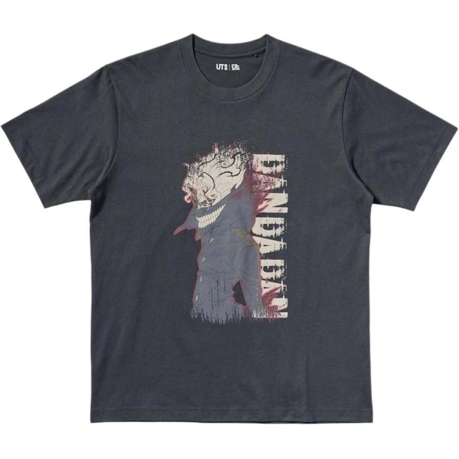 UNIQLO DAN DA DAN T Shirts Unisex Dark Gray Crew Neck Moderate Straight Fit