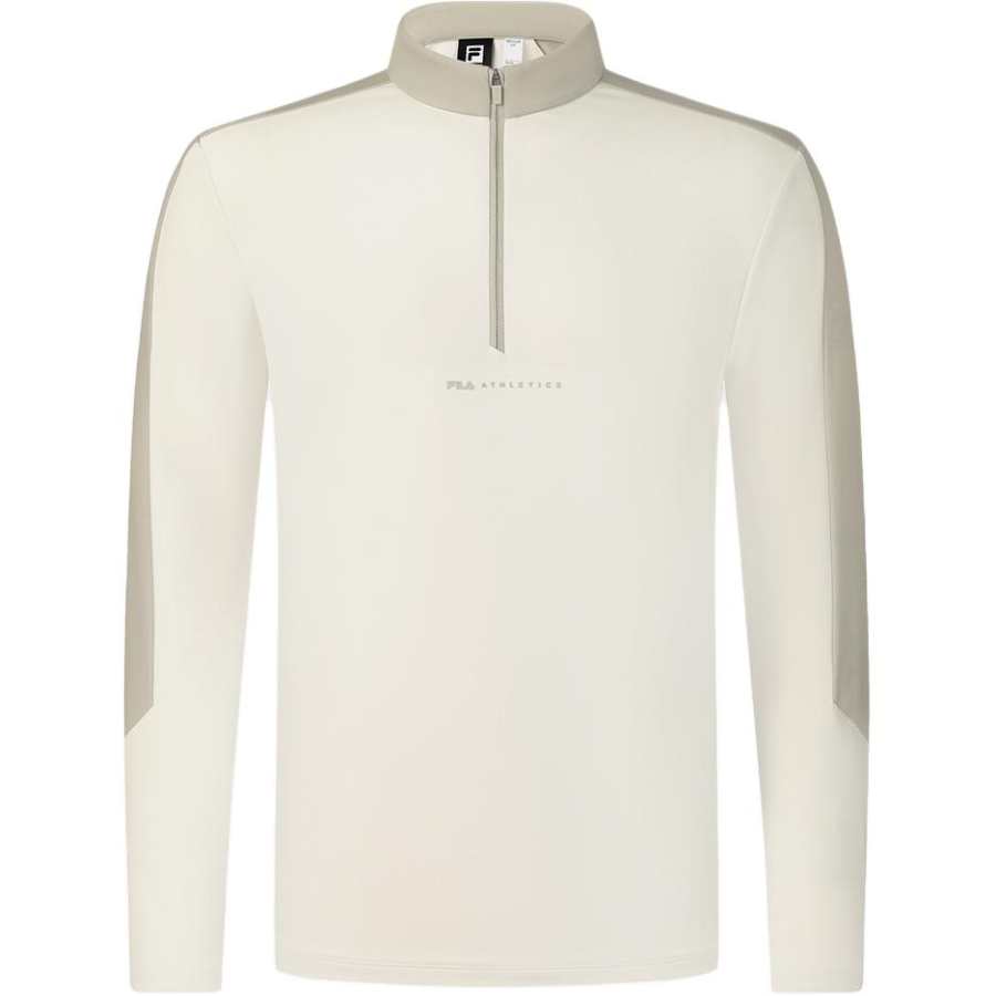 FILA Fitness Multicolor Fleece Lined Knitted Fabric Comfortable Long Sleeved T Shirt Men's White Birch Gray