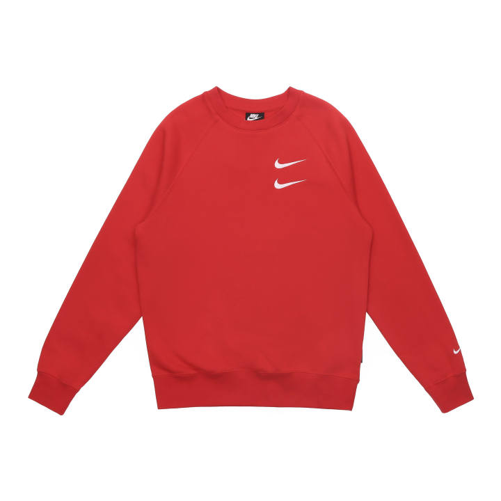 Nike Nike Double Hook Embroidery Thickened And Fleece Lined Thermal Crew Neck Sweater Sweatshirt Winter Men's Red