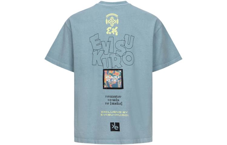 EVISU T Shirts Men's Gray Blue Crew Neck Moderate Straight Fit