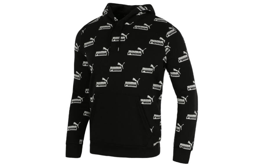 PUMA Logo Printed Sweatshirts Men's Black Hooded Moderate Regular