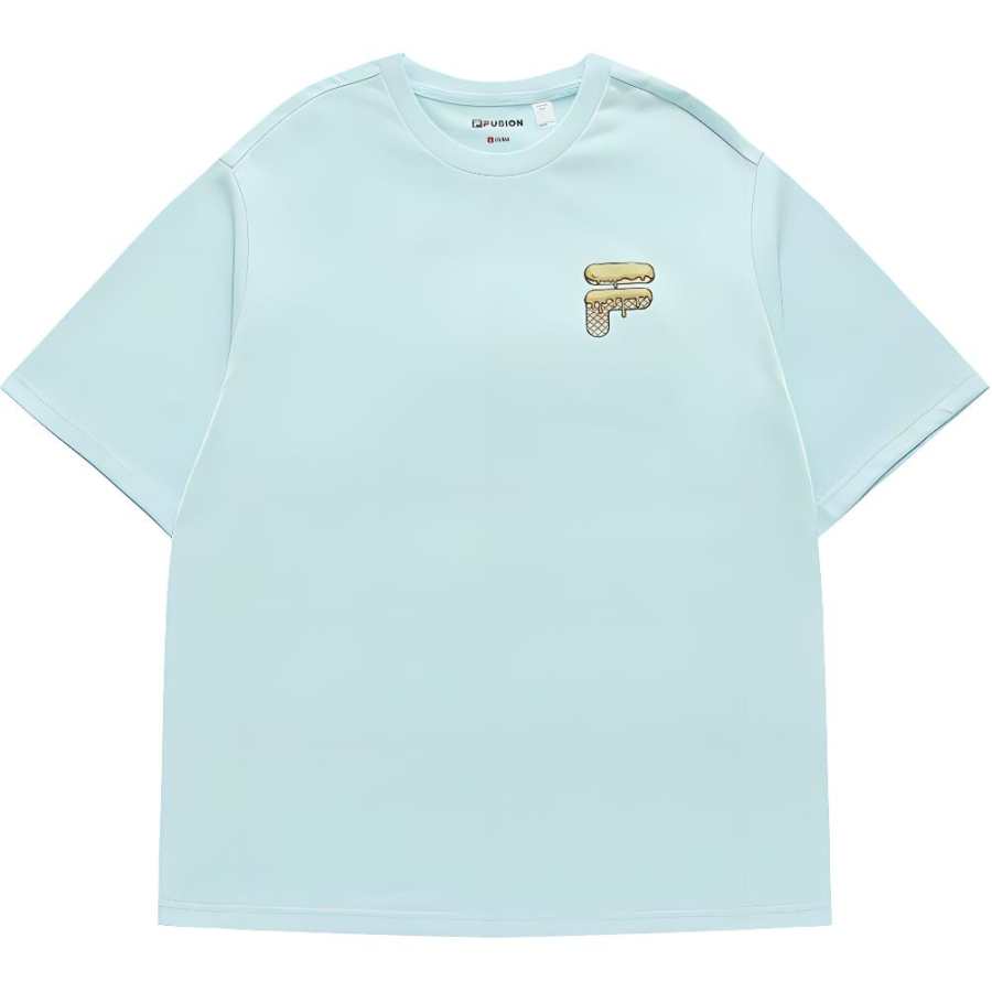 FILA FUSION T Shirt Unisex Cyan Light Blue