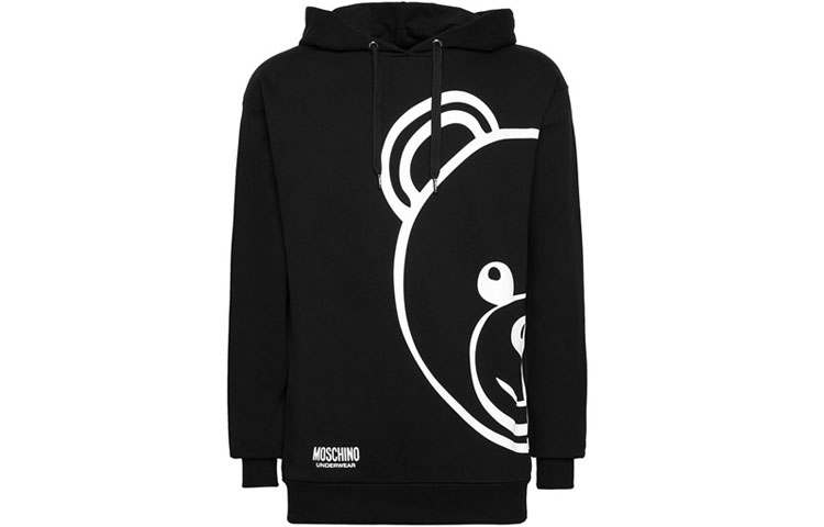 MOSCHINO Men's Teddy Bear Cartoon Logo Pullover Hoodie Black