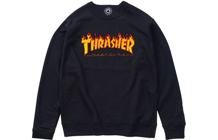 Thrasher Sweatshirts Unisex Black Crew Neck Thickened Heavyweight