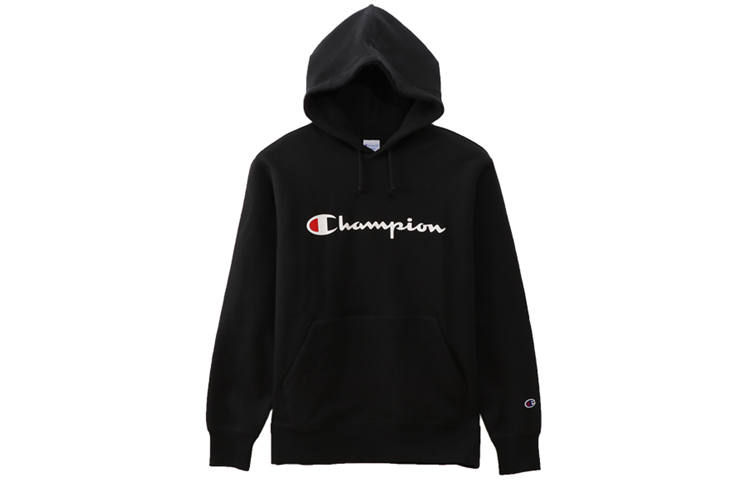 Champion Basic Collection, Champion Logo Print Logo Fleece Lined, Japan Version, Winter Sweatshirt Unisex Black