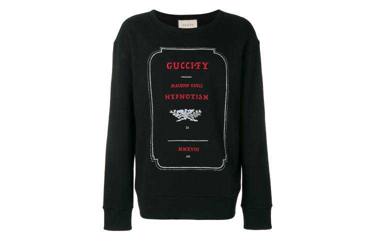 GUCCI Sweatshirts Men's Black Crew Neck Moderate Regular