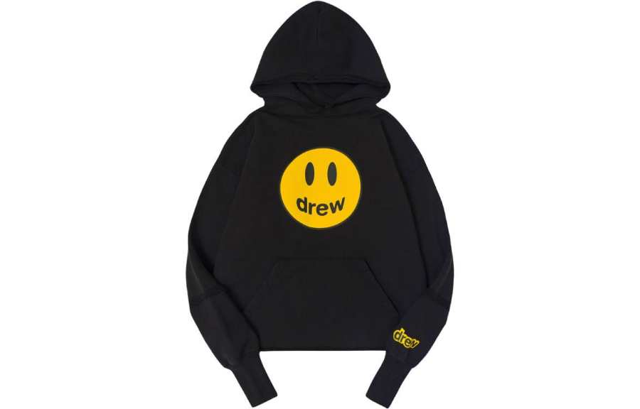Drew House Smiley Face Loose Fit Pullover Fleece Lined Hooded Sweatshirt Unisex Black