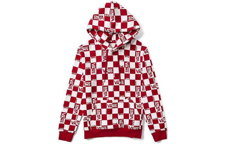 Vans Vans Sweatshirts Unisex Red White Checkerboard Hooded Thickened Regular