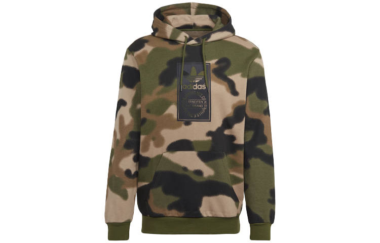 Adidas Originals Sweatshirts Men's Green Camouflage Hooded Moderate Regular