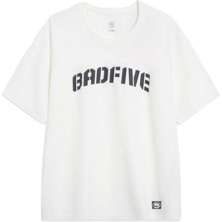 Li-Ning Li Ning T Shirts Men's Ivory Crew Neck Moderate Straight Fit