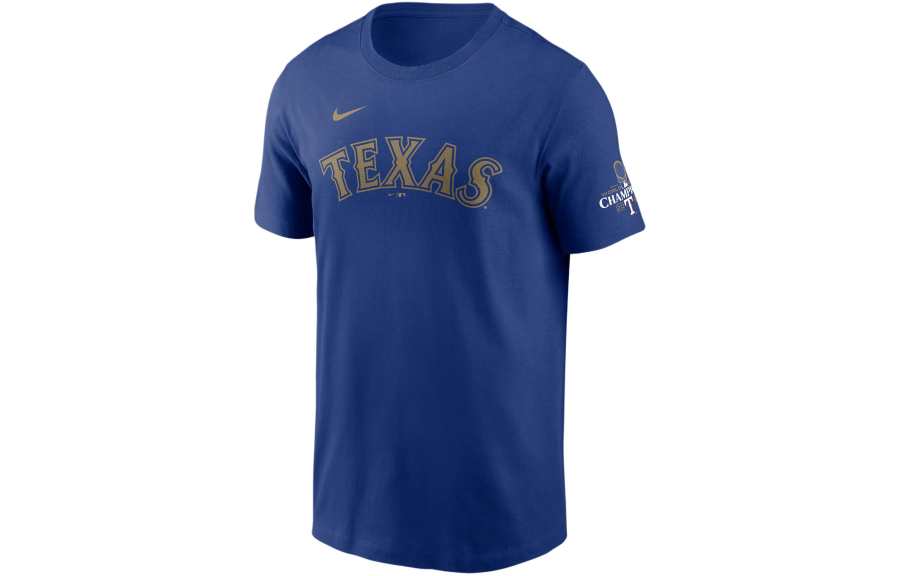 Nike Nike MLB Collaboration Texas Rangers 2023 World Series Champions Gold T Shirt Texas Rangers Men's Lash Blue