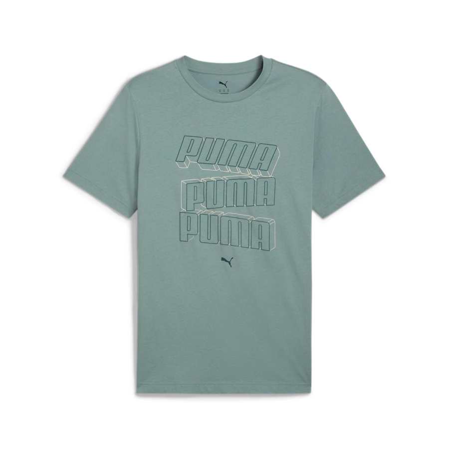 PUMA T Shirts Men's Green Crew Neck Moderate Straight Fit