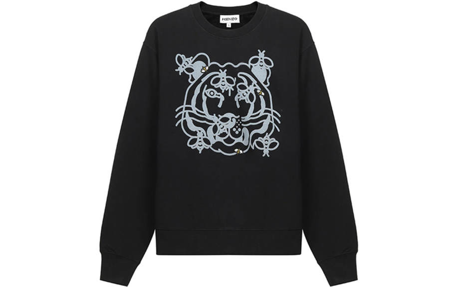 KENZO Letter Logo Sweatshirts Men's Black Crew Neck Thickened Heavyweight
