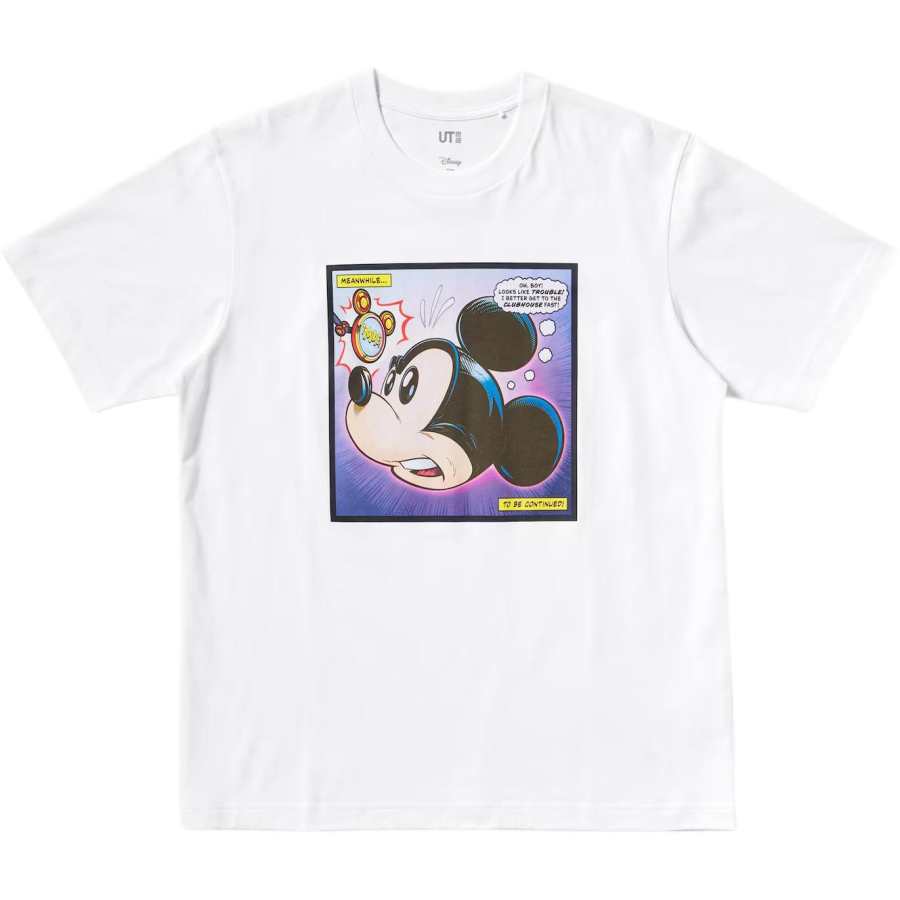 UNIQLO Disney Co Brand T Shirts Unisex White Crew Neck Moderate Straight Fit