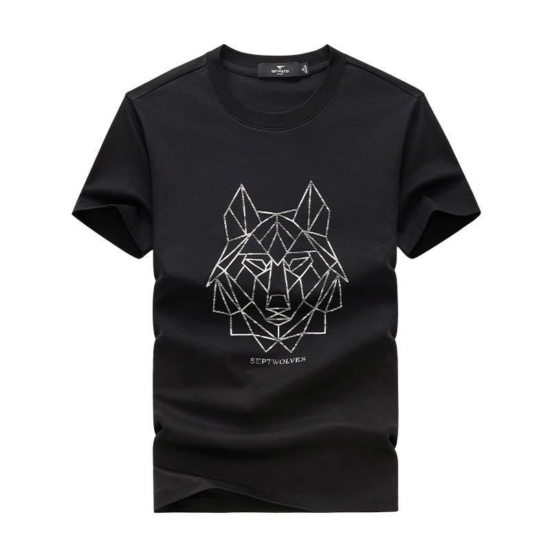 SEPTWOLVES T Shirts Men's 001 Black Crew Neck Moderate