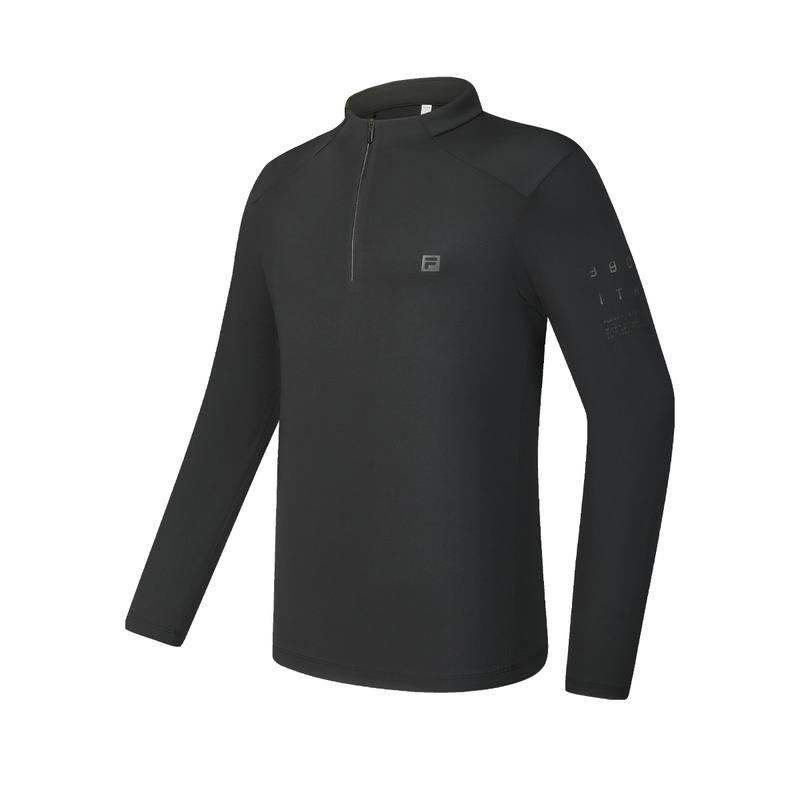 FILA T Shirts Men's Pitch Black Stand Collar Moderate Straight Fit
