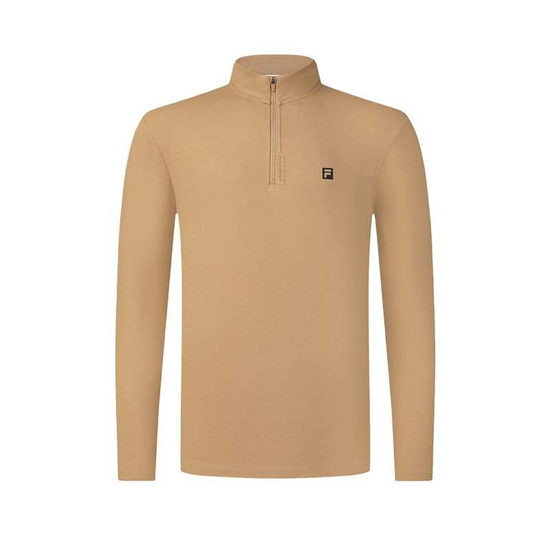 FILA Golf Solid Color Fleece Lined Soft Micro Stretch Long Sleeved Shirt T Shirt Men's Orange Yellow
