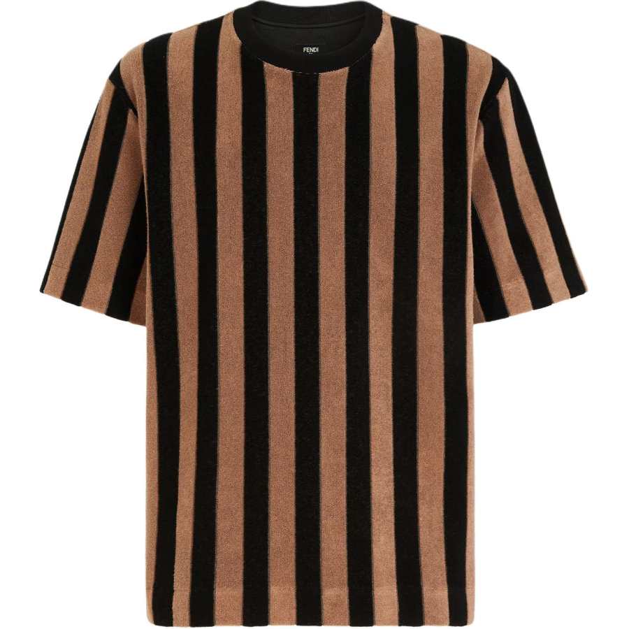 FENDI Stripes Crew Neck Loose Fit Short Sleeved SS24 T Shirt Men's Brown